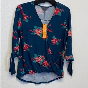 Floral Wrap Top with Tie Sleeve Detail - NWT